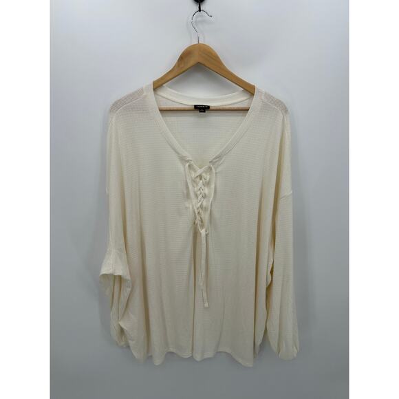Torrid Texture Jersey Lace-Up Drop Shoulder Top Women 5X Cream Lightweight - Picture 1 of 9